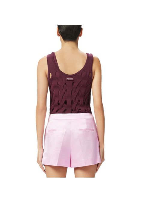 Canotta Pinko donna Derrik 105192 A2LW Bordeaux viscosa trecce trafori trasparenze spalline PINKO | Canotte | 105192 A2LWR62